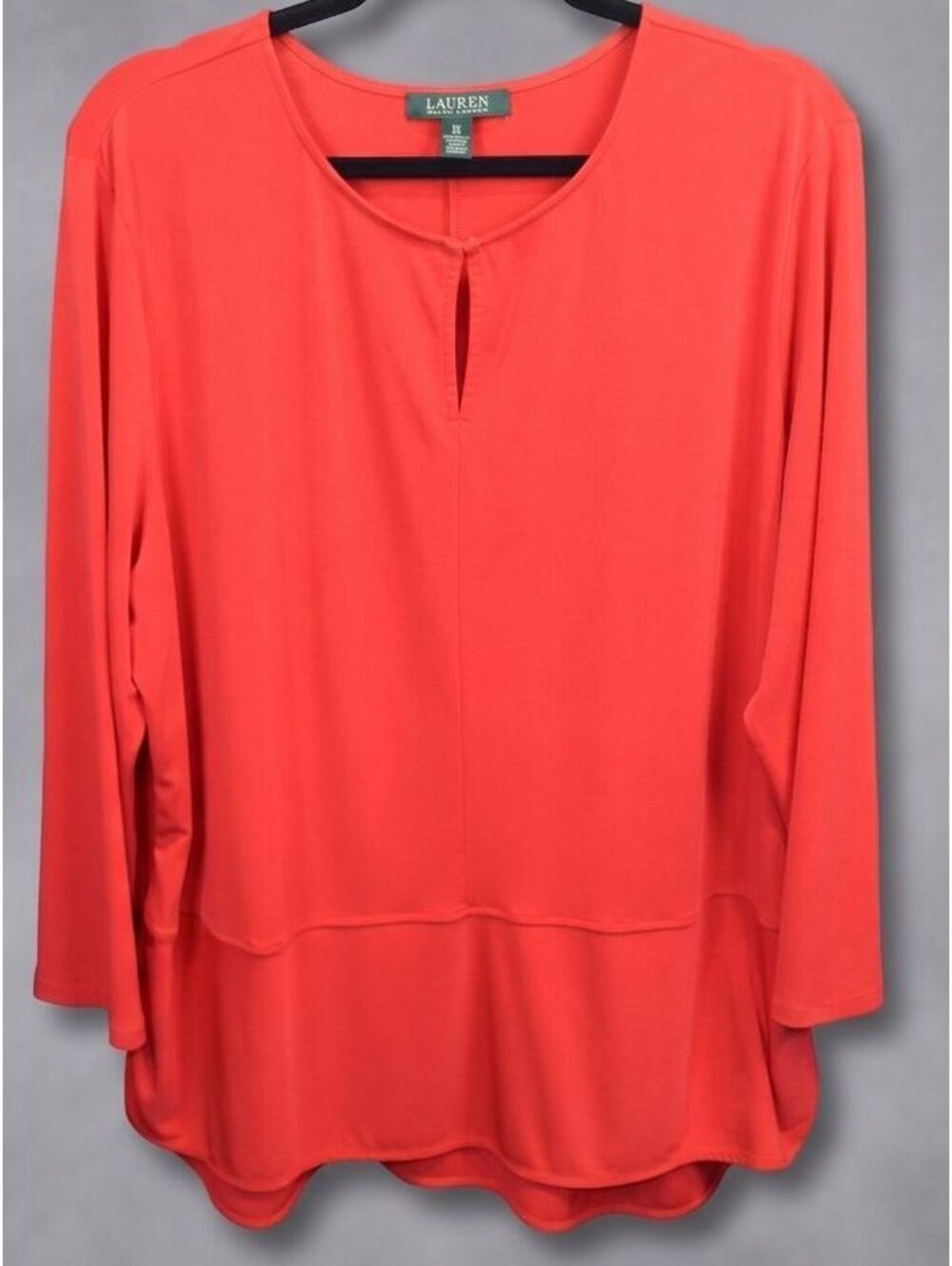 Lauren Ralph Lauren Red Keyhole Neck Peplum Blouse Long Sleeve Plus Size 2X